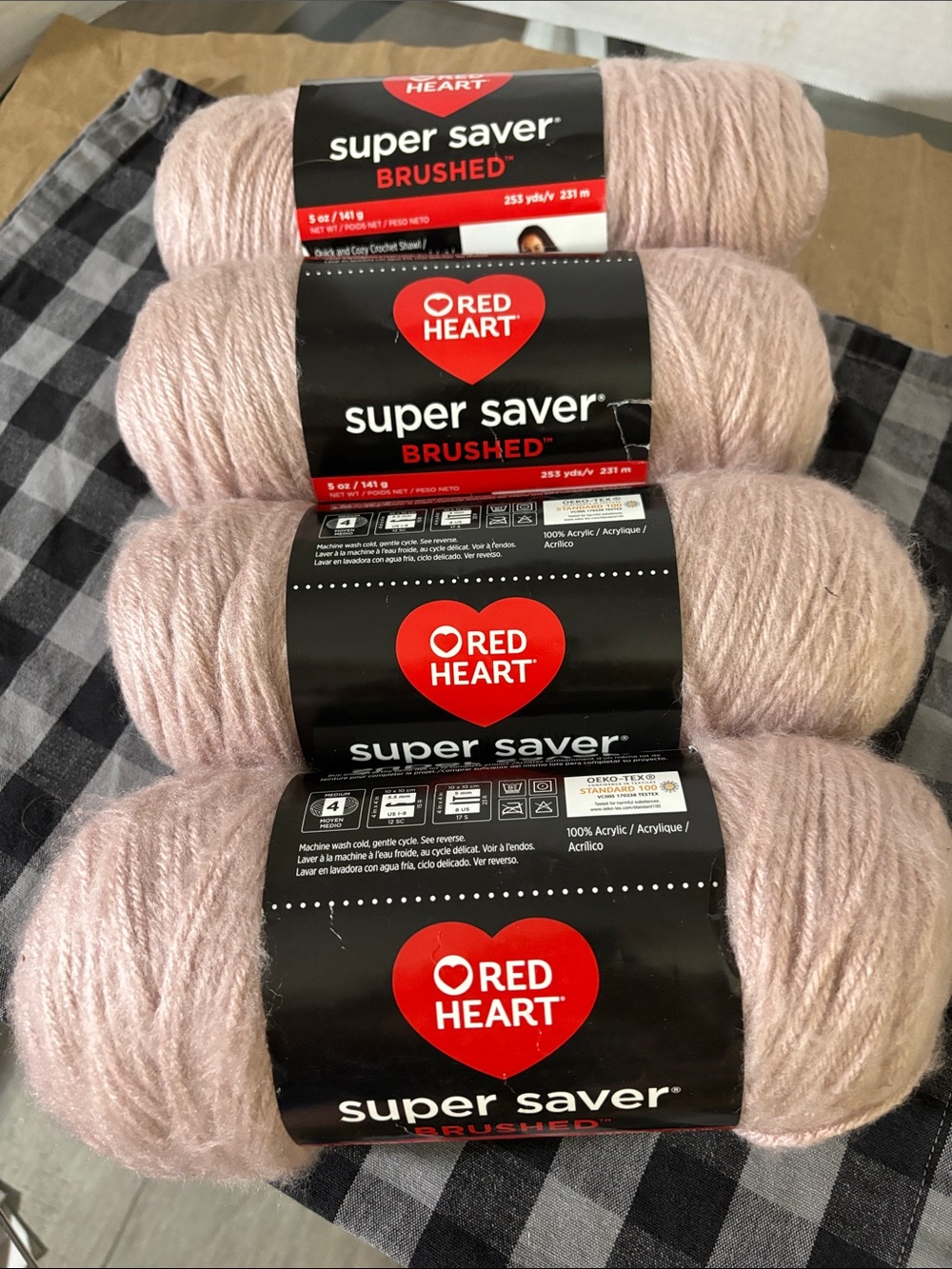 4-Red heart Super Saver Brushed Dusty Rose Yarn 5 oz./263 yds. Discontinued